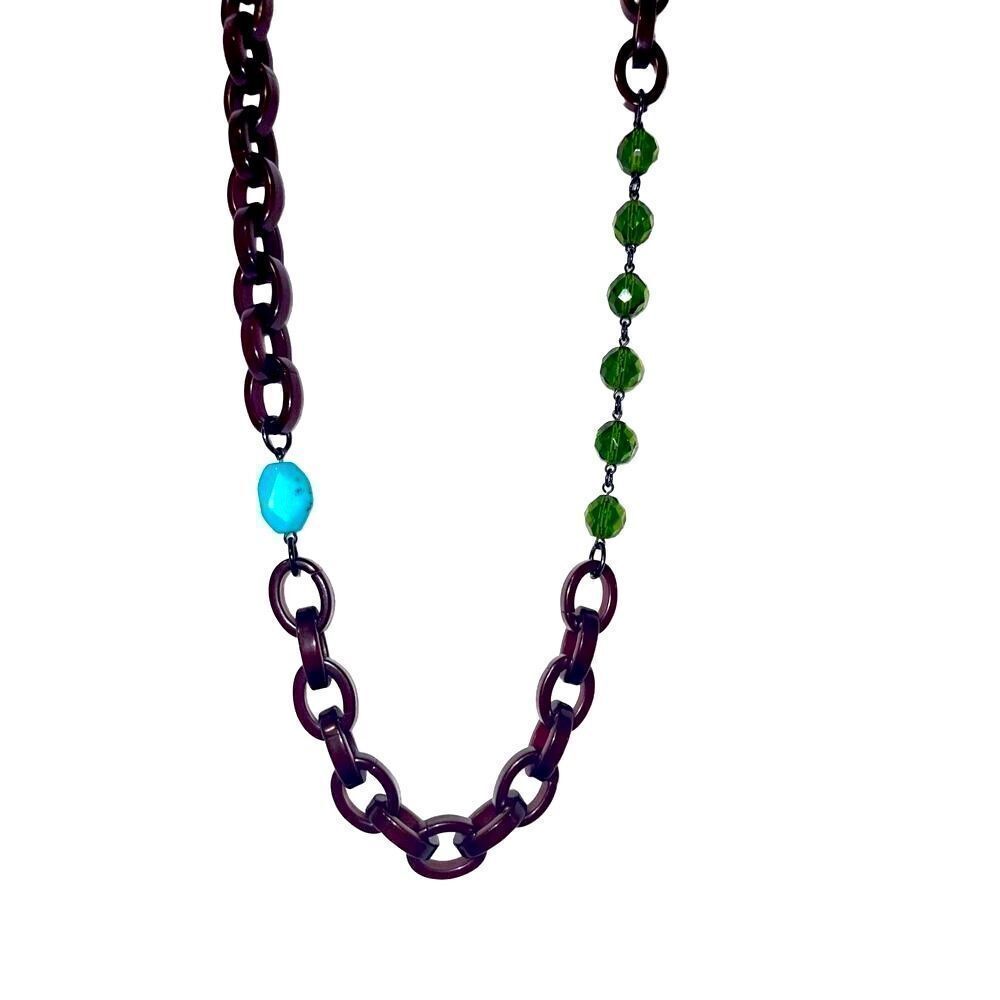 Ben Amun Iconic Lucite Link Turquoise Peridot Boho Necklace 145$